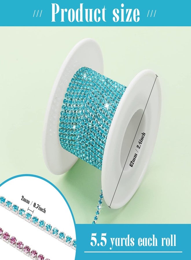 Berlune 6 Roll 33 Yards 2 mm Rhinestone Chain Trim Diamond Crystal Trim Claw Chain DIY Craft Sewing Decor (Fresh Color) - Image 2
